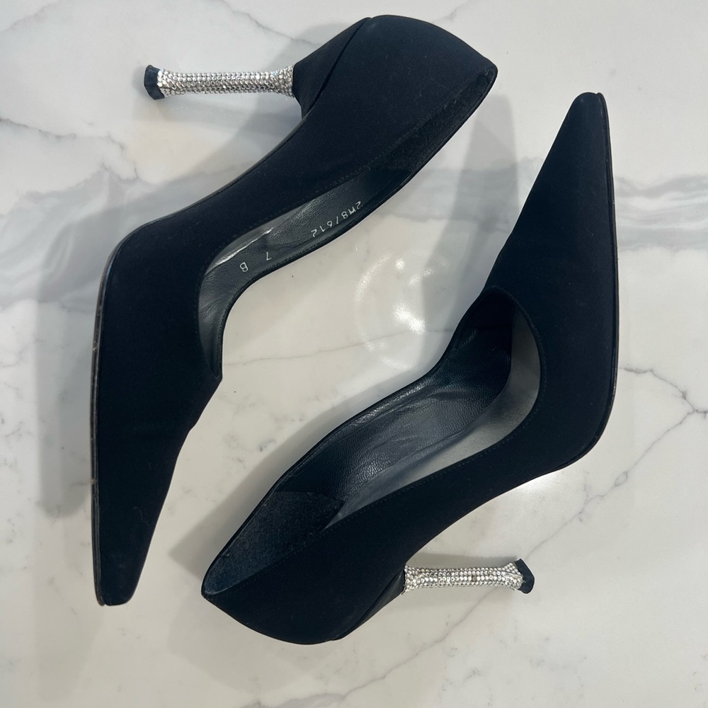 Stuart Weitzman Elegant Black Stiletto Heels with Rhinestone Detail